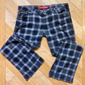 SOLD Vtg 90s Y2K black gray plaid wide leg flare pants Clueless punk goth grunge